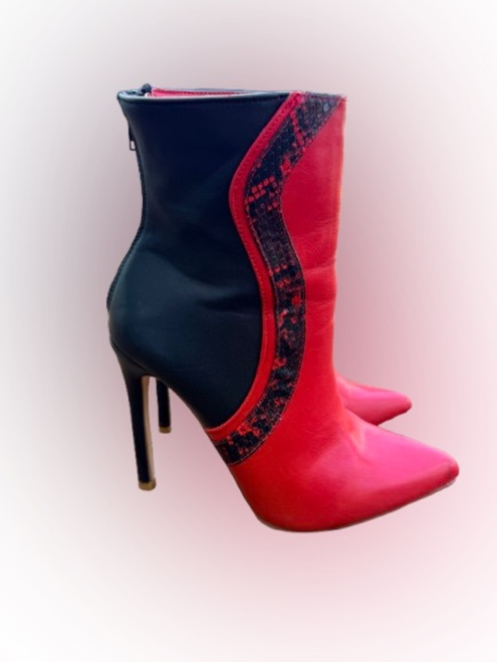 Red & Black Colorblock Pointed Toe Stiletto Ankle Boots 5.5 EU 36 Women’s Heels